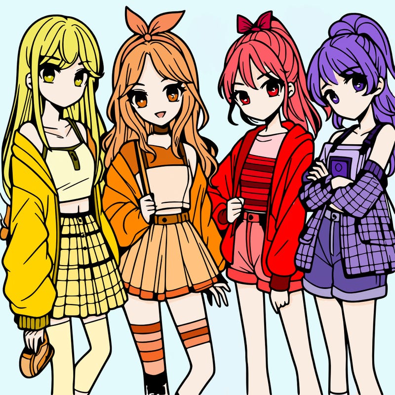 teen manga girls group of 4