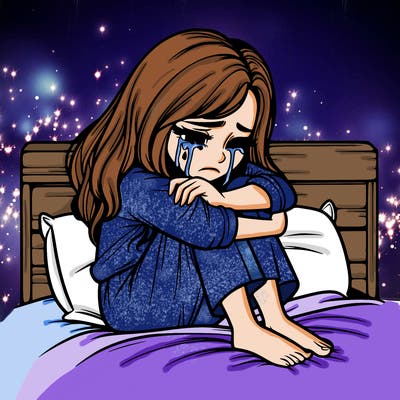 realistic girl crying on her bed over a break up