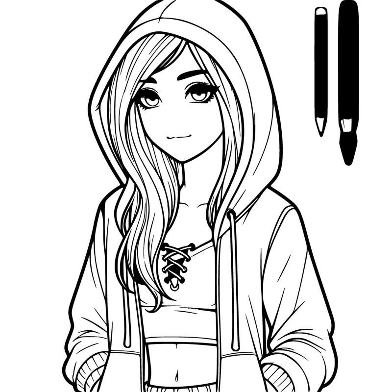 realistic girl in a hoodie