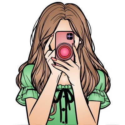 a realistic girl holding her phone taking pictures