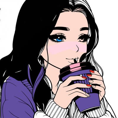 realistic girl drinking coffee