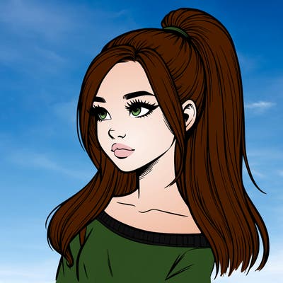 realistic girl with a high ponytail