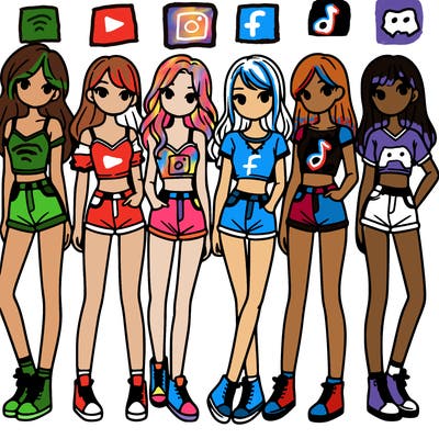 a group of girls wearing crop tops and shorts