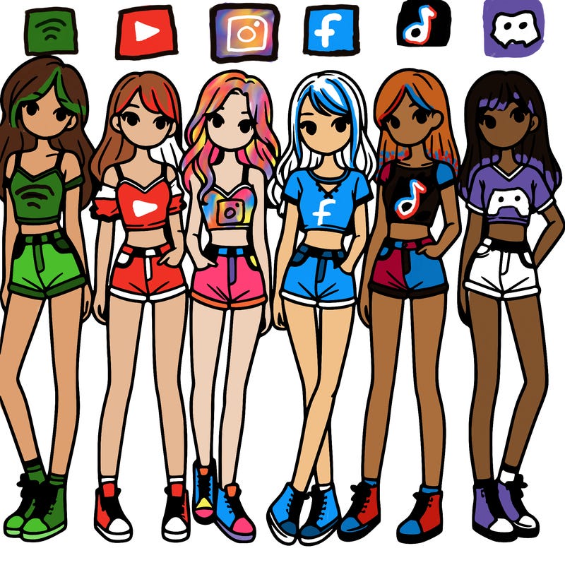 a group of girls wearing crop tops and shorts