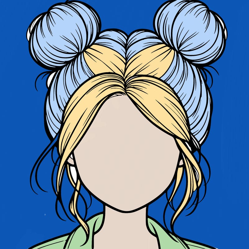 realistic girl with buns on the top of her hair