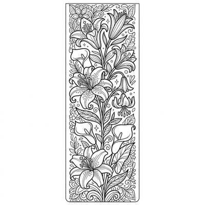 Dive into the serene beauty of this intricate lily bookmark coloring page, designed specifically for adults. Unwind as you bring vibrant life to elegant lilies and delicate floral patterns, creating a personalized reading companion.