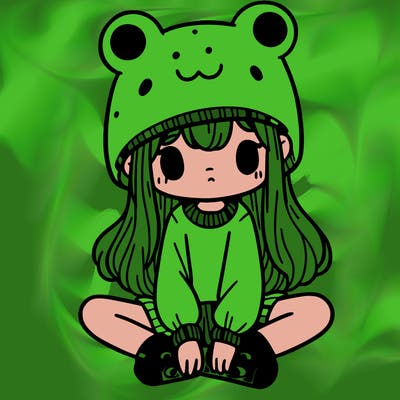 a girl wearing a frog hat and some frog socks
