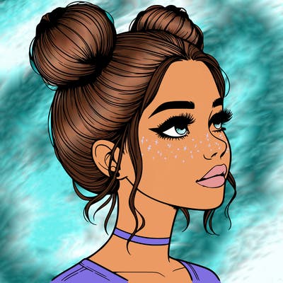 realistic girl with buns on the top of her head