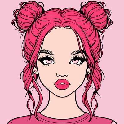 realistic girl with two buns in hair and lips