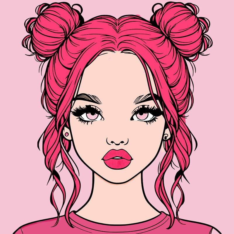 realistic girl with two buns in hair and lips