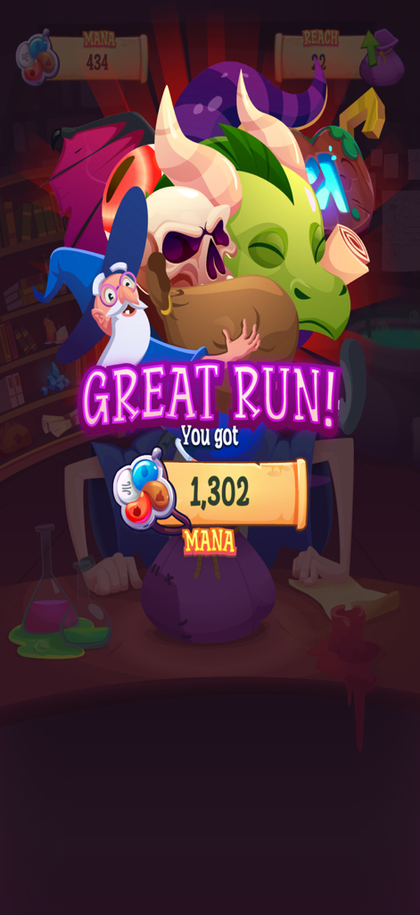 Wizards Bag - Wizards Bag game results screen showing mana score and magical treasures