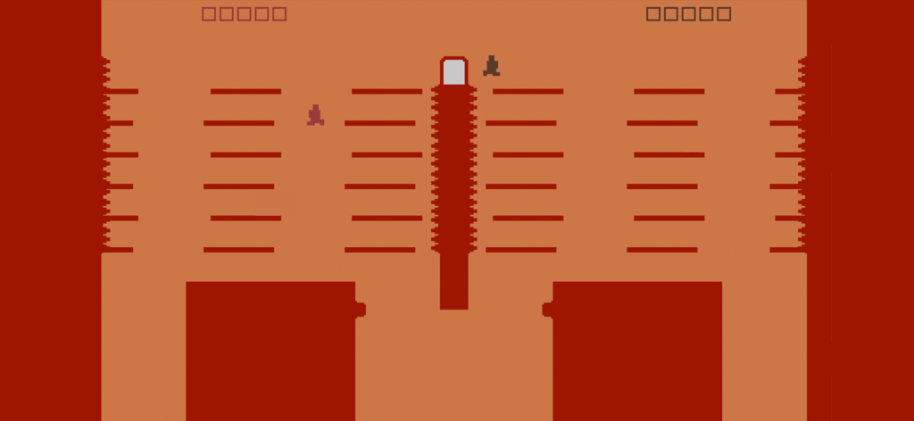 Level Devil - NOT A Troll Game - Un nivel minimalista de plataformas 2D en Level Devil con una columna central de púas y plataformas horizontales