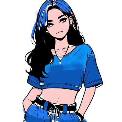realistic girl witha crop top and baggy pants