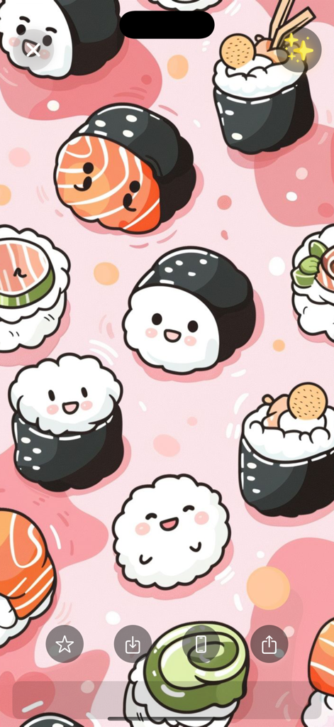 Kawaii Wallpapers Aesthetic 4K - Um grupo de personagens de sushi fofos com rostos sorridentes em um fundo pastel rosa usado como papel de parede do telefone.
