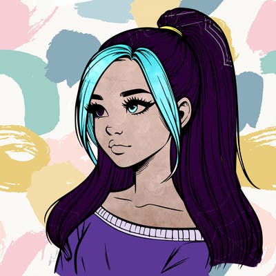 realistic girl with a high ponytail