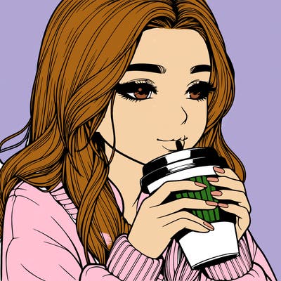 realistic girl drinking coffee