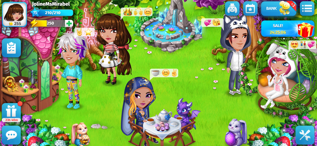 Avatar Life - love & bit gacha - Mehrere stilisierte Avatare interagieren in einer lebendigen Park-Außenszene aus Avatar Life