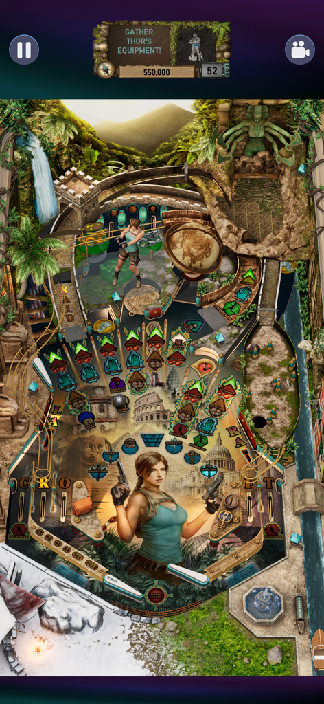 Zen Pinball World - Zen Pinball World gameplay showing a detailed Tomb Raider themed pinball table featuring Lara Croft