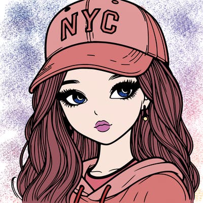 realistic girl wearing and nyc cap