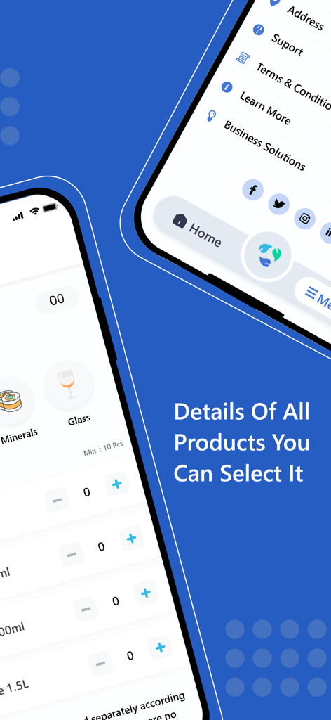 Interfaz de la aplicación Olar que muestra la selección de productos reciclables y las opciones del menú.