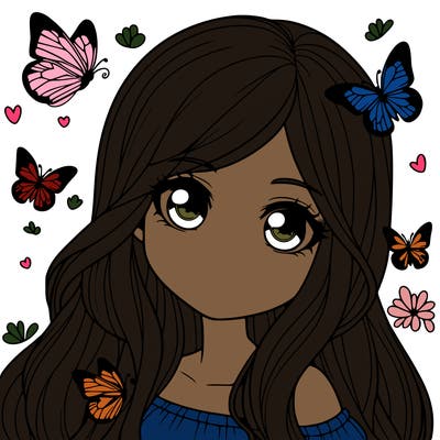 realistic girl with butterflies around her