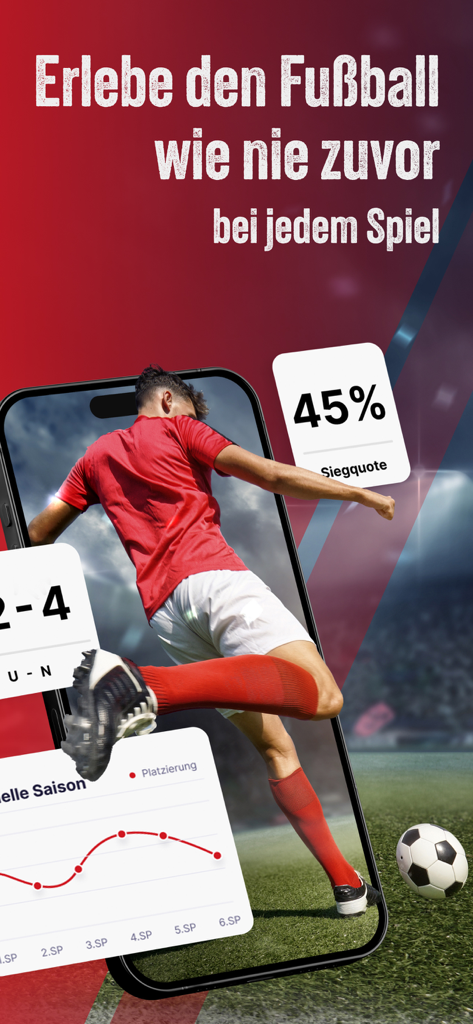 Fubas - Fubas mobile app interface showing a soccer player in action with live match statistics and performance graphs