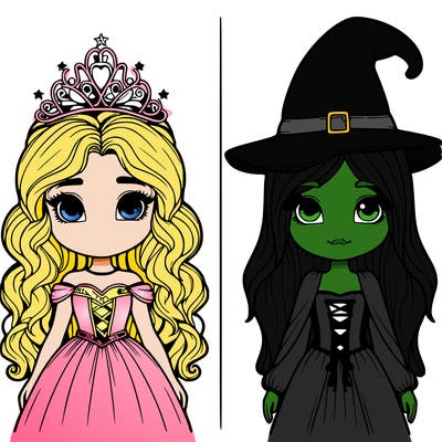 two realistic girls one princess one witch