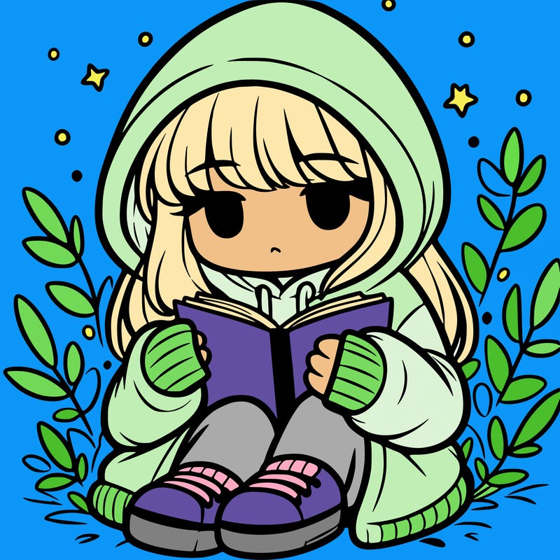 girl in oversized hoodie reading a book
