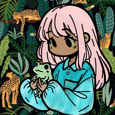 girl with long hair and a oversized shirt. and she is holding a frog