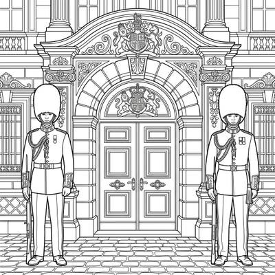 Capture the grandeur of a royal palace with this engaging coloring page featuring two distinguished Palace Guards. Designed with clear, bold lines, it offers a relaxing and cognitively stimulating artistic experience for seniors.