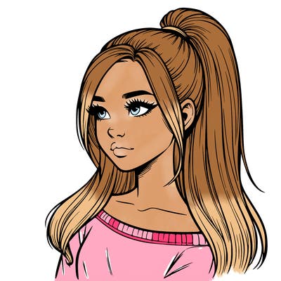 realistic girl with a high ponytail