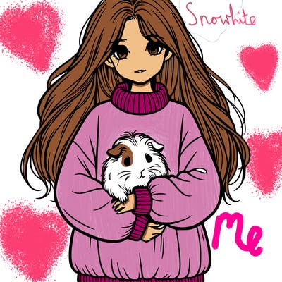 girl with long hair wearing a oversize jumper holding a guinea pig