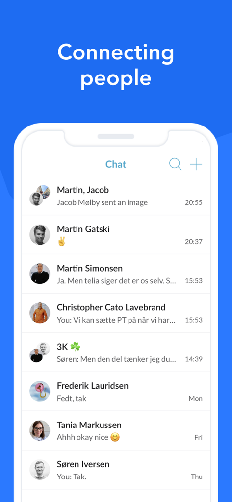 Ziik - The Social Intranet - 内部ビジネスコミュニケーション用の従業員チャットメッセージリストを表示するZiikアプリのモバイルインターフェース