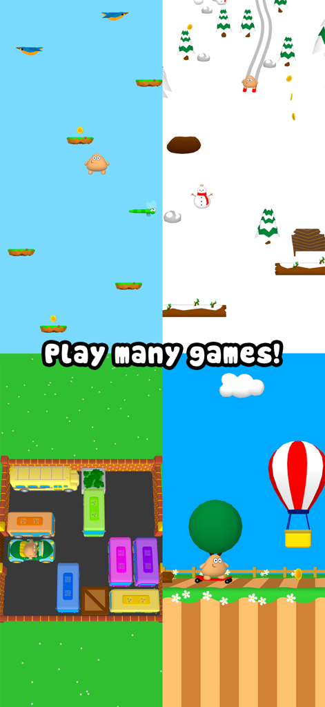 Collage of four different mini games in Pou 3D