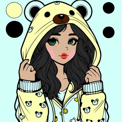 realistic girl in a animal pjs hoodie