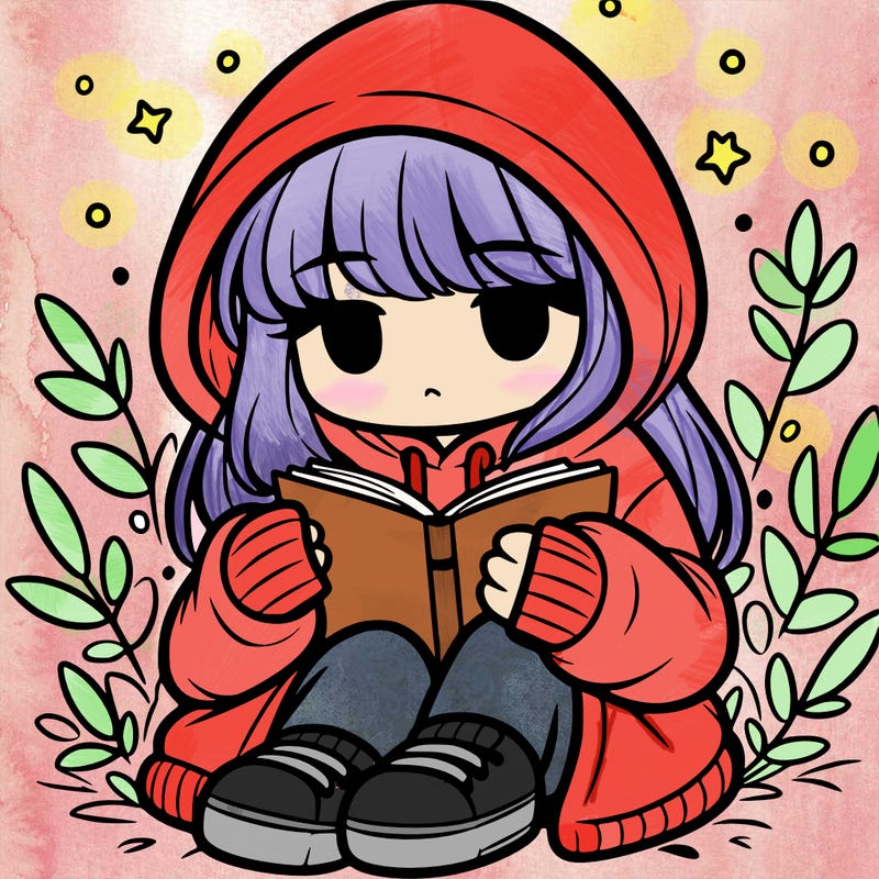 girl in oversized hoodie reading a book