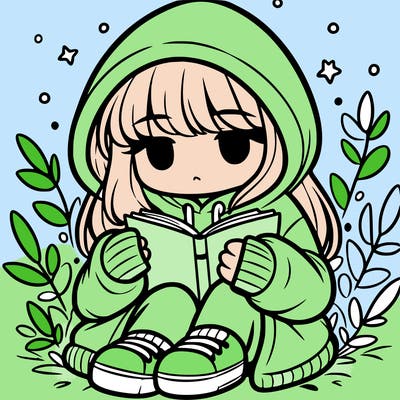 girl in oversized hoodie reading a book