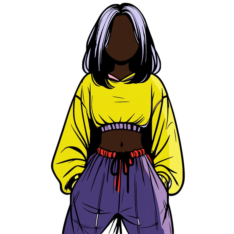 realistic girl faceless with baggy pants and a crop top