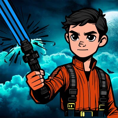 anakin skywalker from star wars holding his laser saber