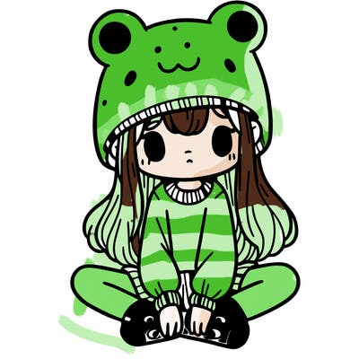 a girl wearing a frog hat and some frog socks