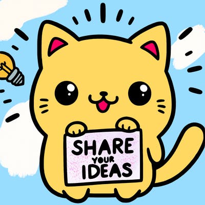 a cute cat saying share your ideas