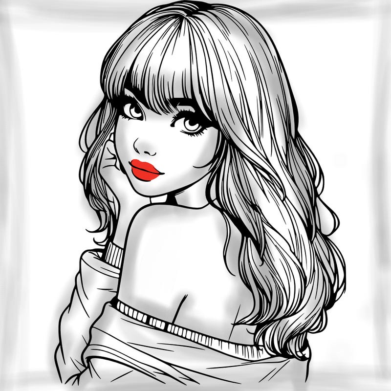 realistic girl with bangs looking over her shoulder