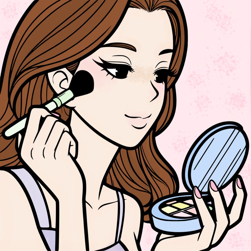 little girl putting on makeup