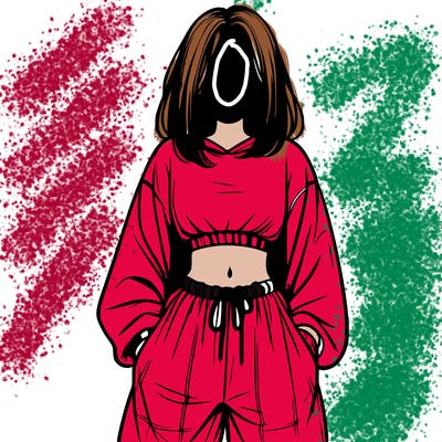 realistic girl faceless with baggy pants and a crop top