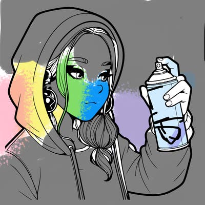 a realistic girl, spray painting