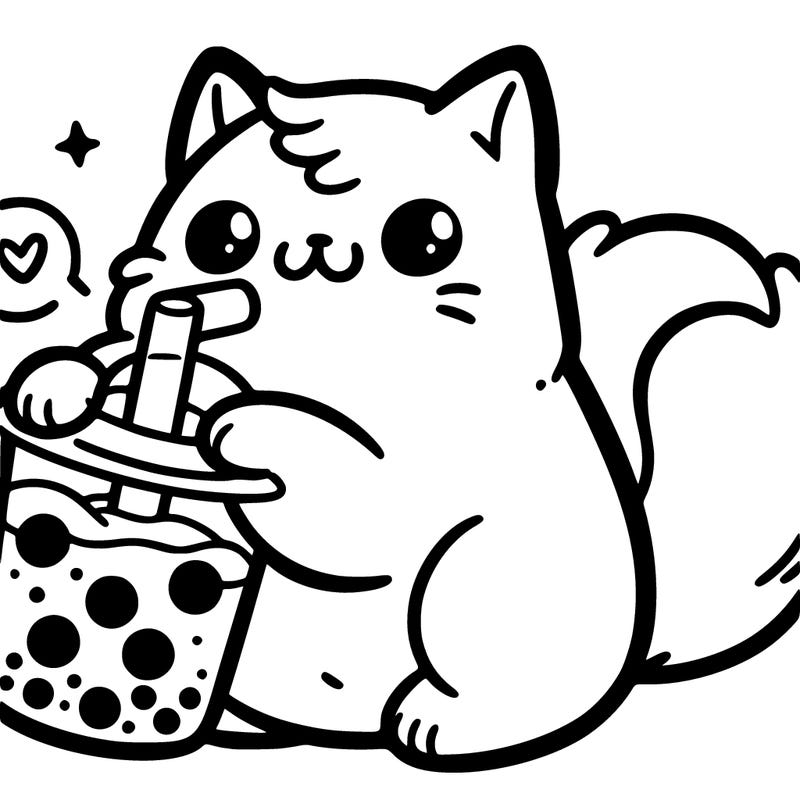 cat drinking boba