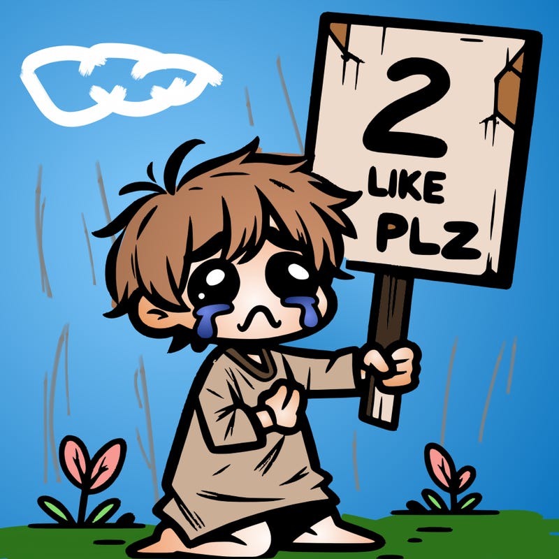 small poor toddler crying with sign that says 2 like plz