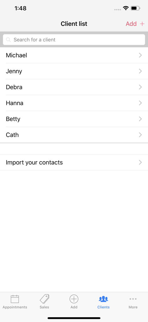 Kundenliste und Kundenverwaltungsbildschirm der SalonAppy-App