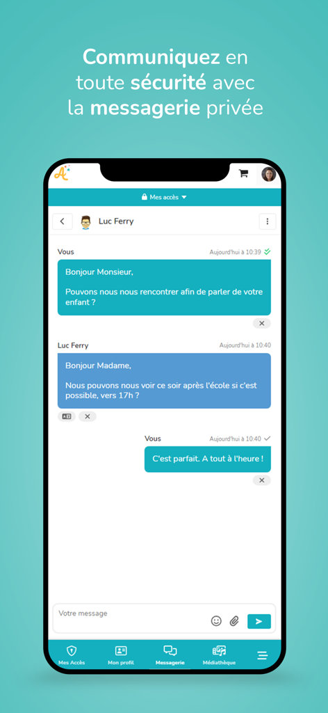 Interface de messagerie privée sécurisée pour la communication parents-enseignants