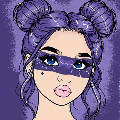 realistic girl with two buns on her hair and lips